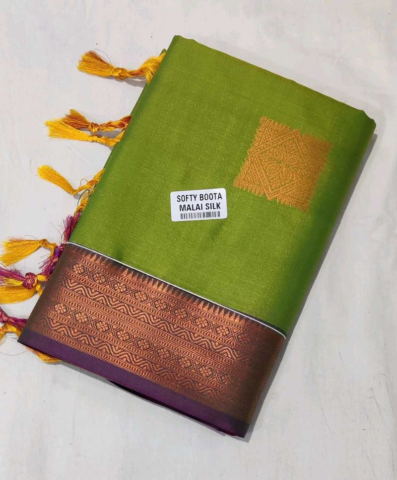 Green Sodty Malai Silk Allover Boota Saree