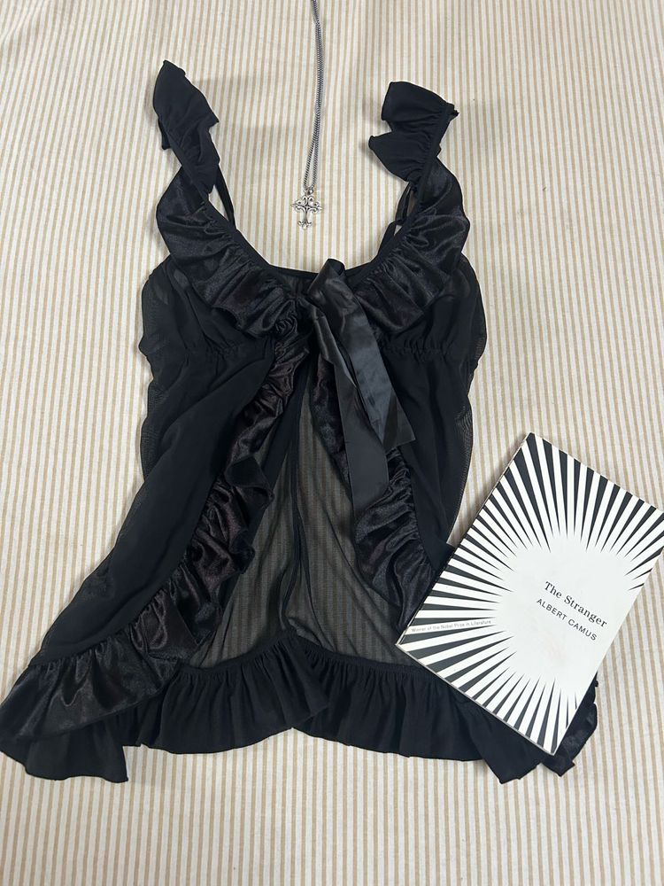 Sheer Black Ruffle Camisole Top