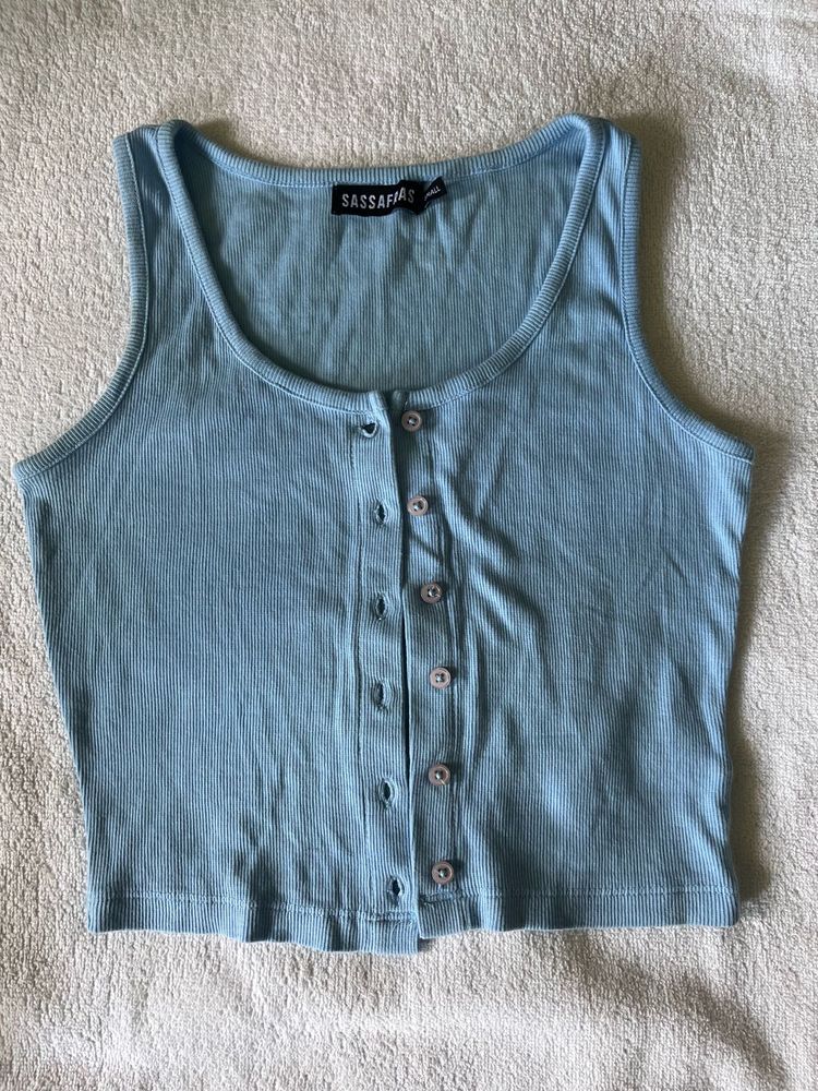 Ribbed Button-Up Crop Tank Top