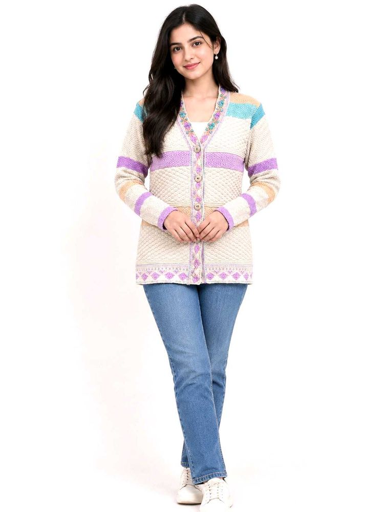 Soft Cozy Knit Cardigan with Striped Pattern