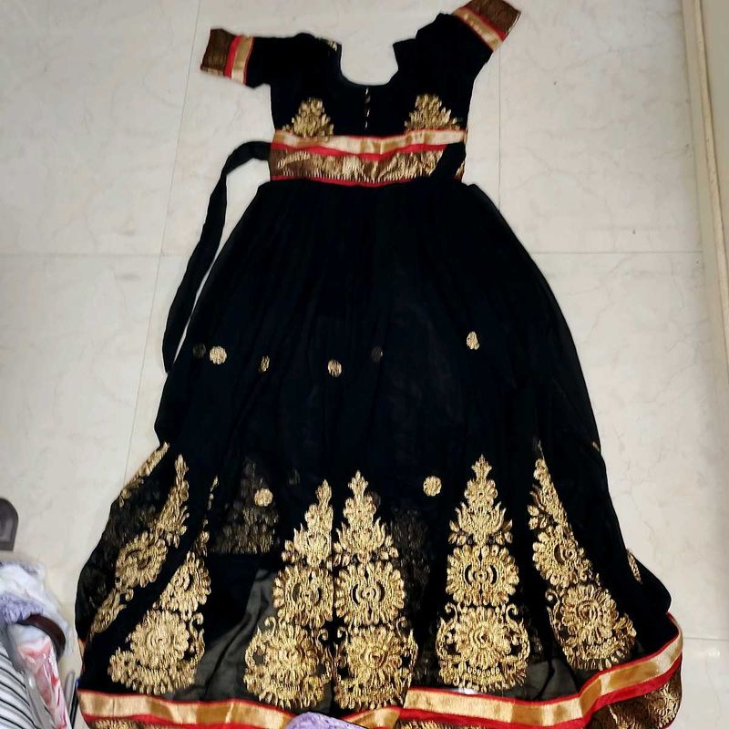Elegant Black &amp; Gold Embroidered Anarkali Dress
