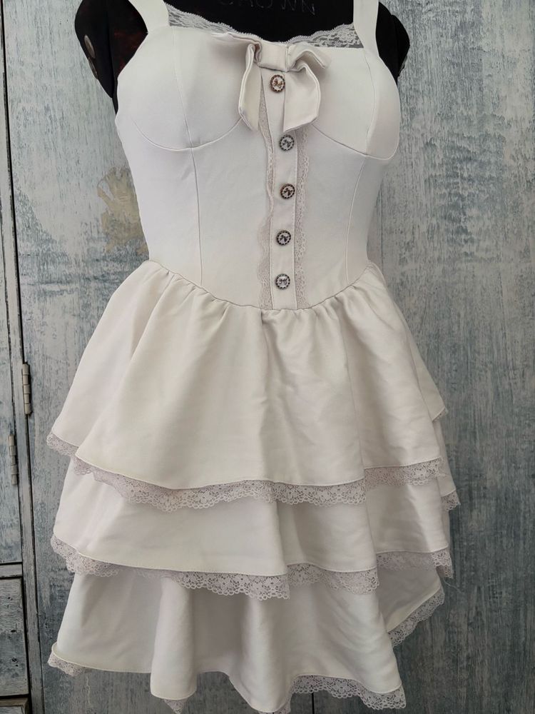 Cream Tiered Lace Dress