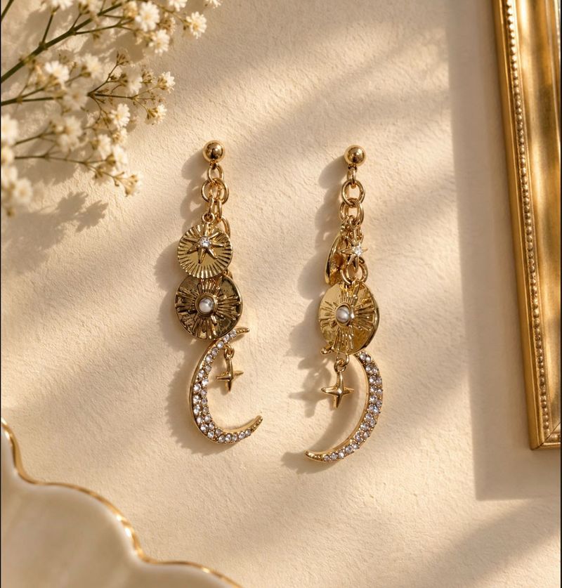 Celestial Moon &amp; Star Dangle Earrings