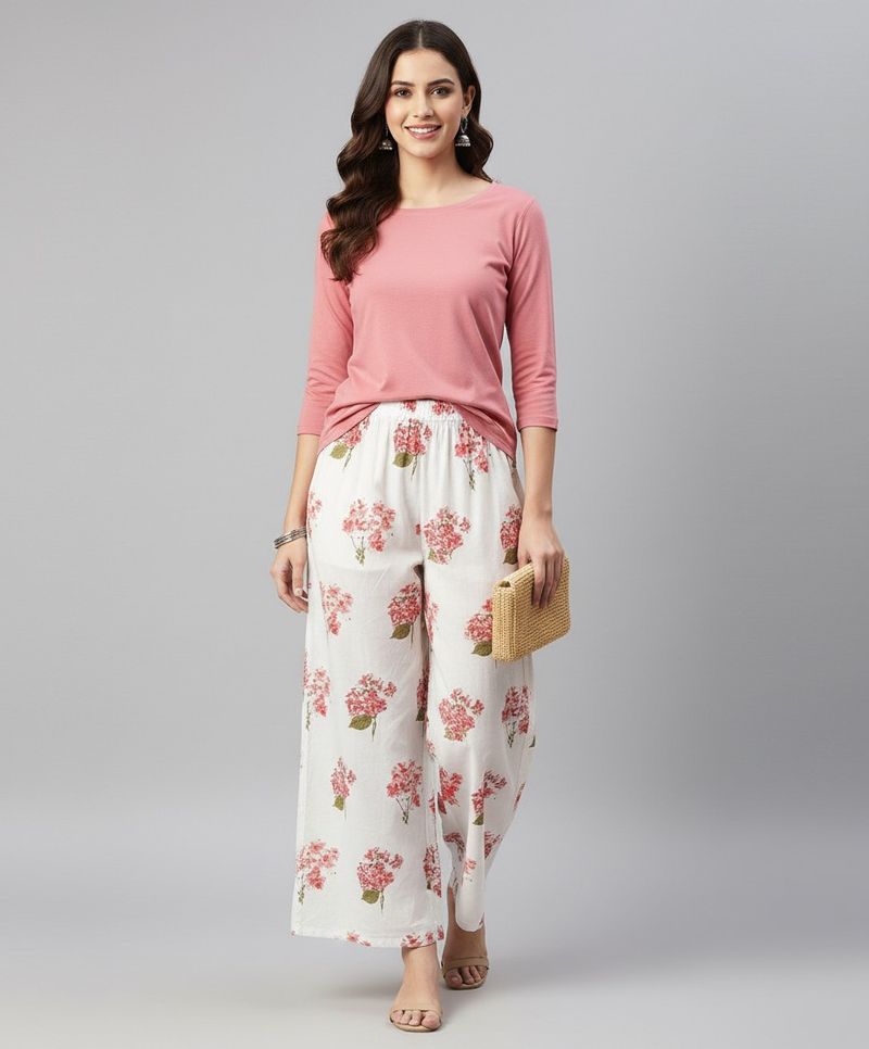 White Floral Palazzos