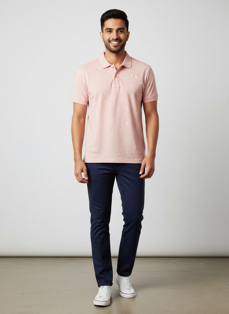 Pink Polo Shirt with Sailboat Pattern