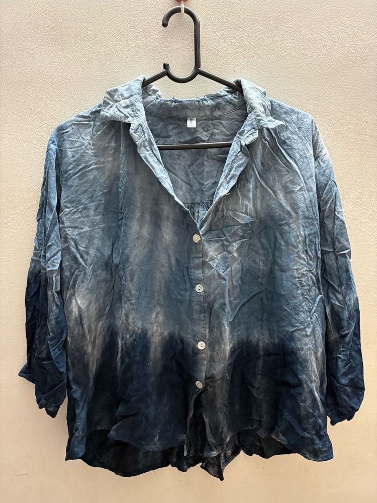 Blue Tie-Dye Button-Down Shirt