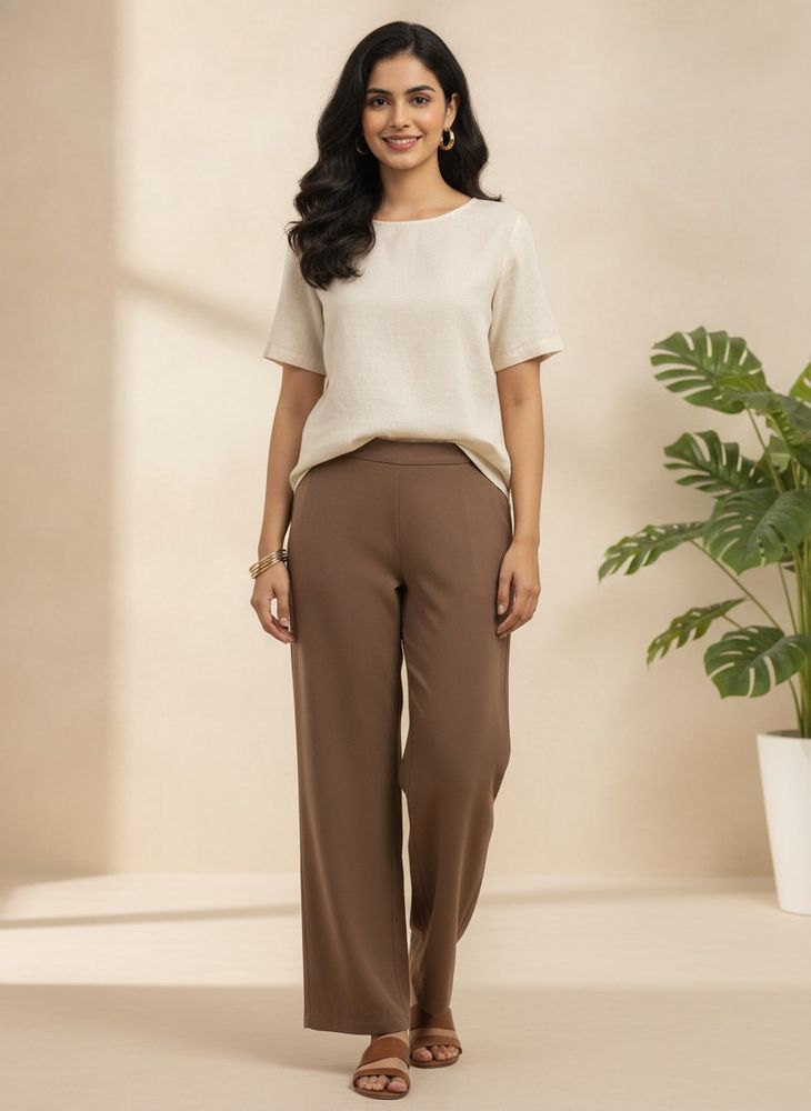 Elegant Brown Wide-Leg Trousers
