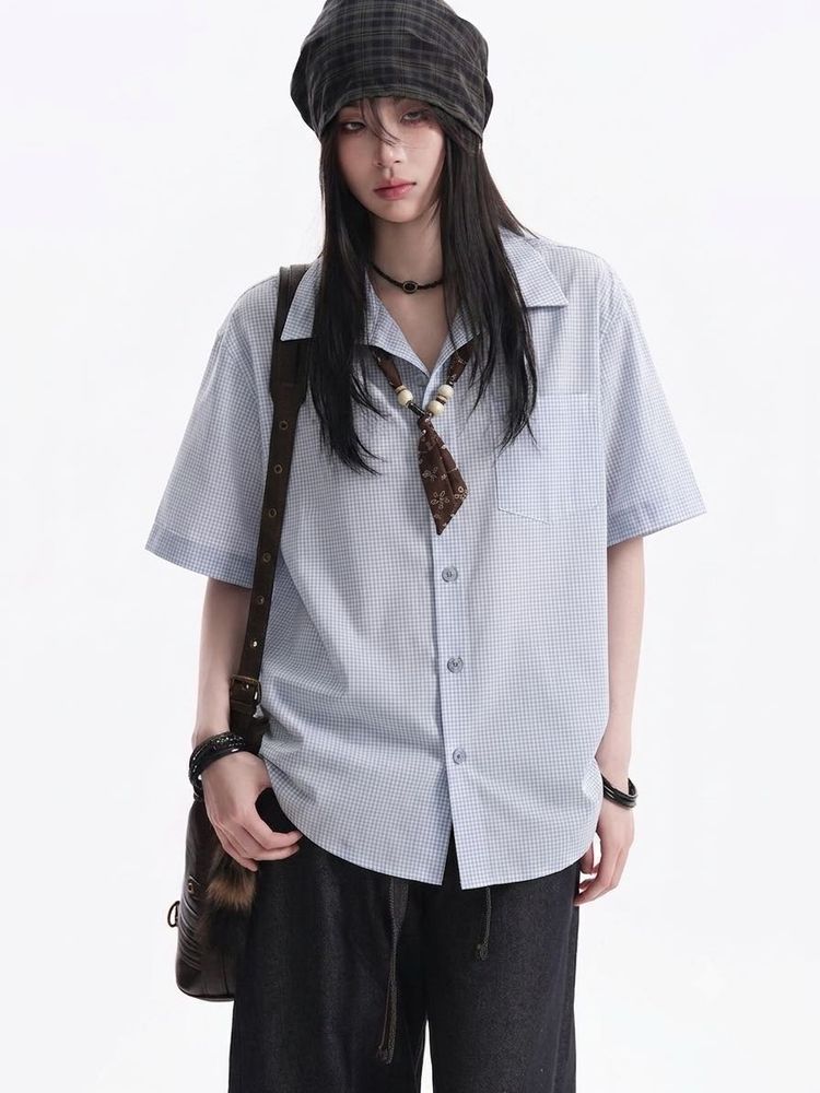 UNISEX Casual Checked Short Sleeve Shirt