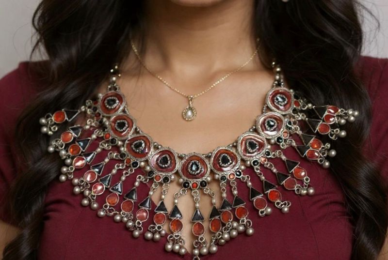 Red &amp; Silver Tribal Style Necklace Set