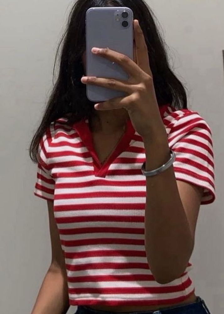 Striped Collared Crop Top