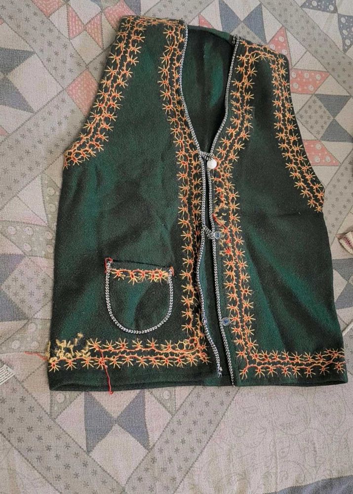 Embroidered Green Ethnic Vest