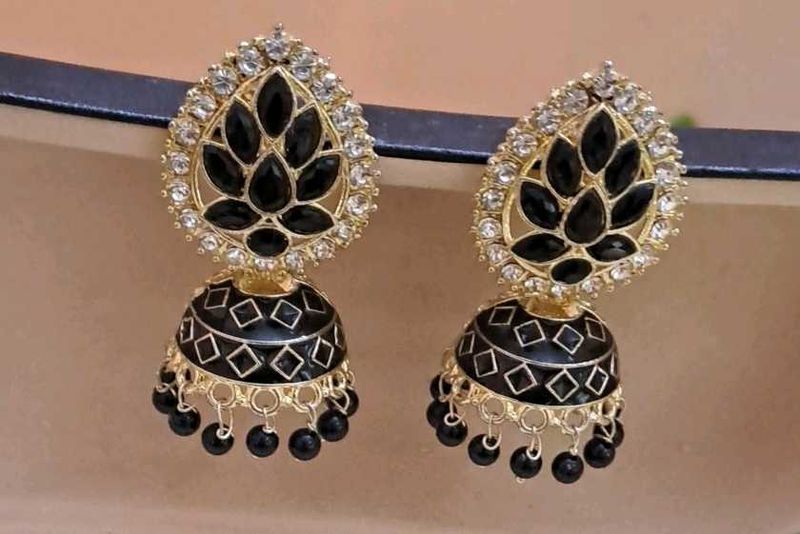Elegant Black Jhumka Earrings