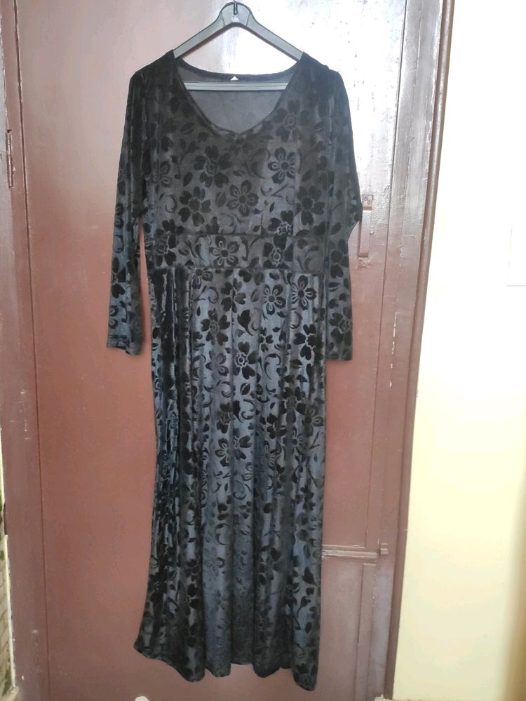 Black Velvet Long A -line Gown