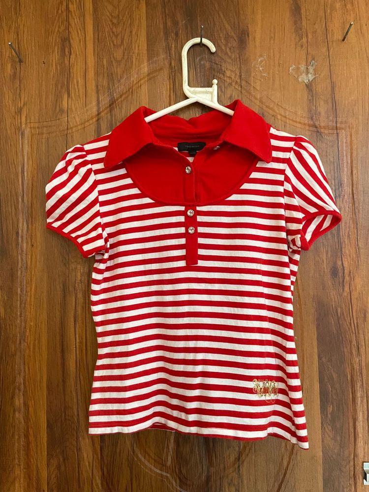Red &amp; White Striped Polo Shirt