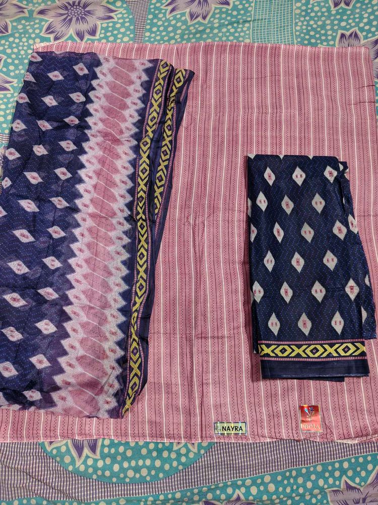 Elegant Pink &amp; Blue Cotton Suit set