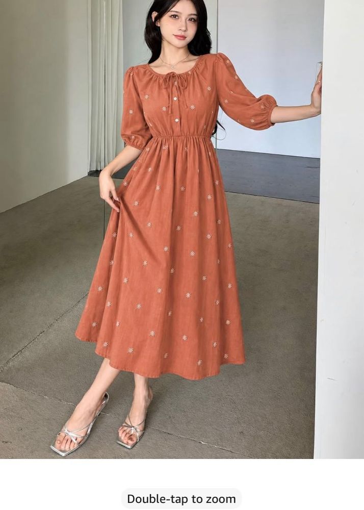 L Size Elegant Floral Print Midi Dress