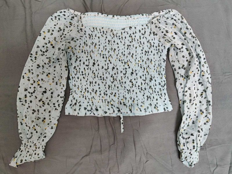 Floral Print Smocked Long Sleeve Top