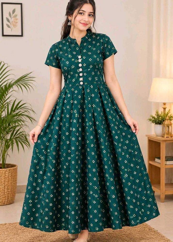 Elegant Green Printed Anarkali Gown