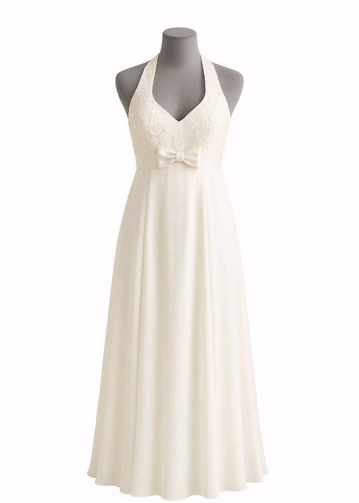 Elegant White Maxi halter neck Dress rose
