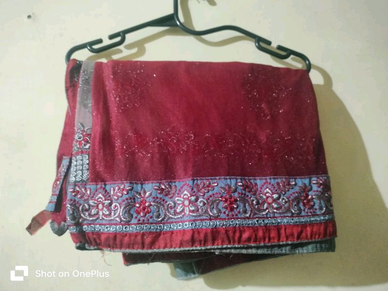 Beautiful Red And Cement Colour Saree
