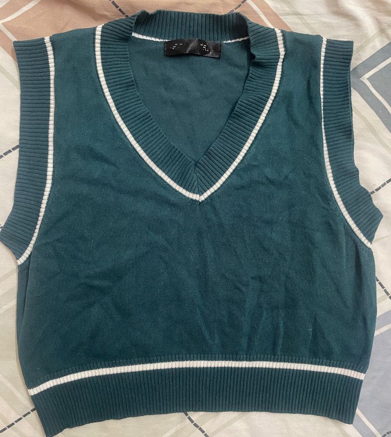 Teal  green V-Neck Sleeveless Knit Sweater  Vest