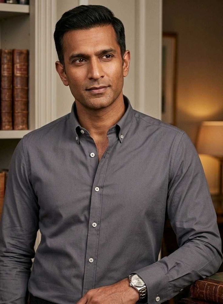 Men's Grey Button-Down Shirt