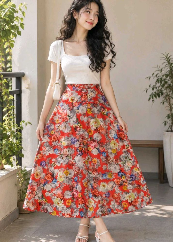 Chic Floral Print Midi Skirt