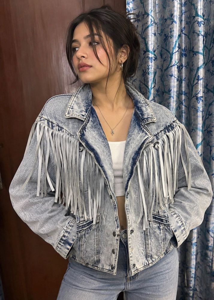 Fringed Denim Cowbody Acid washed Jean Jacket