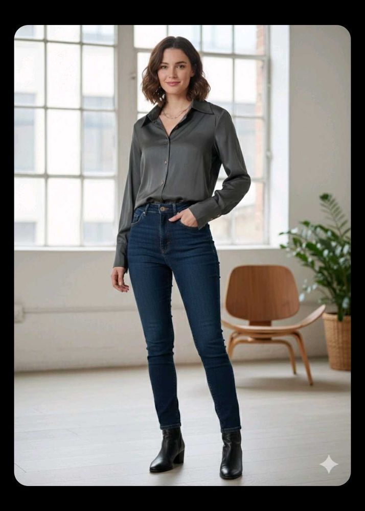Elegant Gray Long Sleeve Blouse