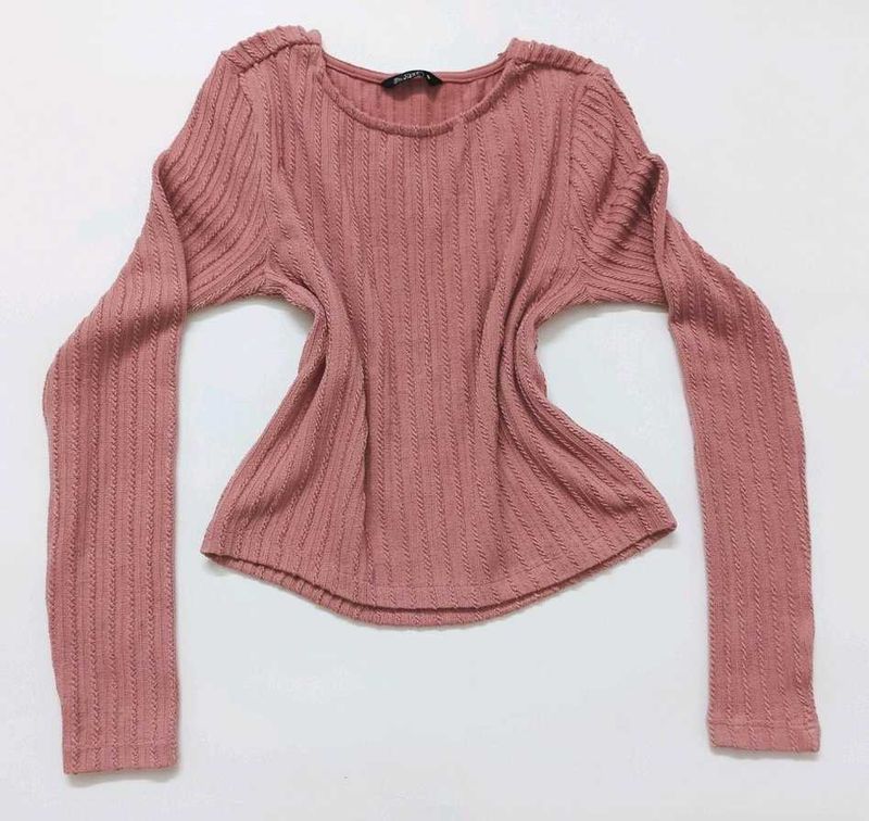 Pink Ribbed Long Sleeve Top tshirt