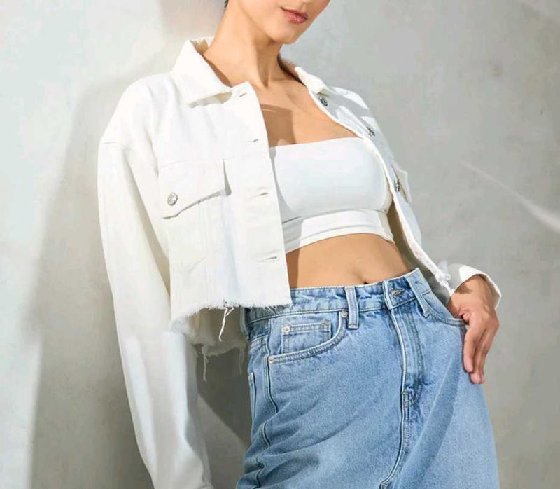 White cropped denim jacket