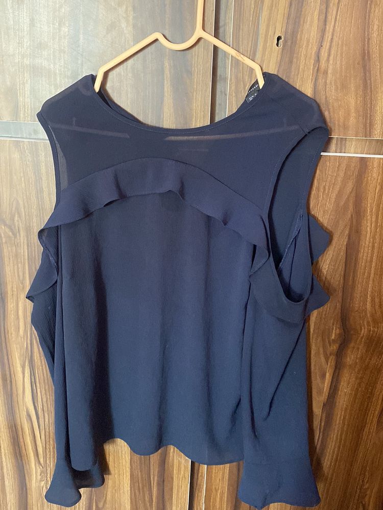 Navy Blue Shoulder Cut Top