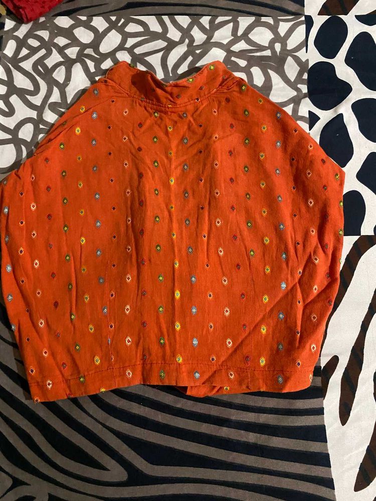 Orange blouse with Geometric Print