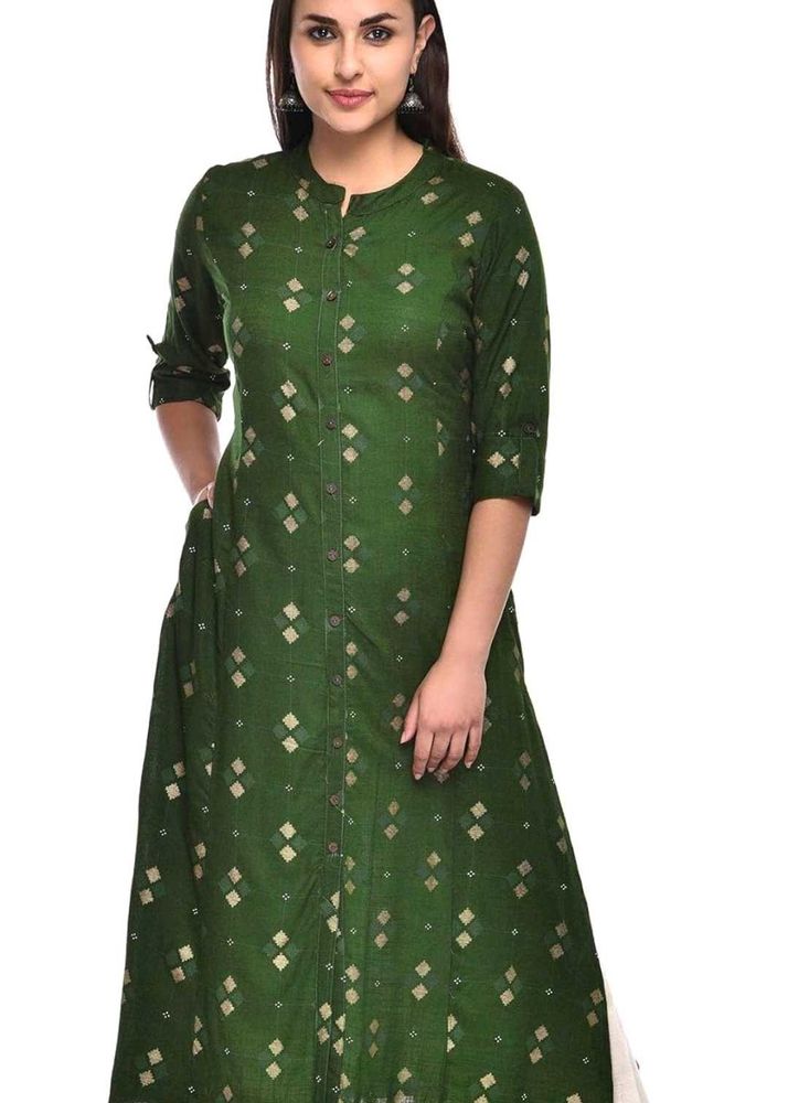 Mehedi Green Kurta with Diamond Pattern