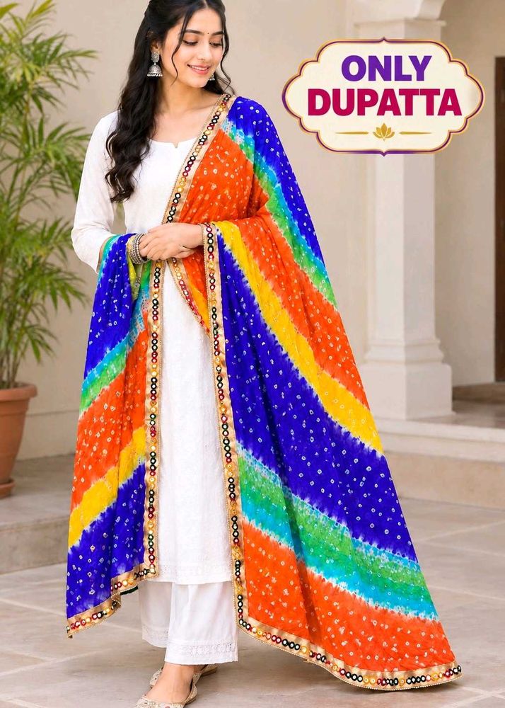 Vibrant Bandhani Dupatta with Mirror Work Border