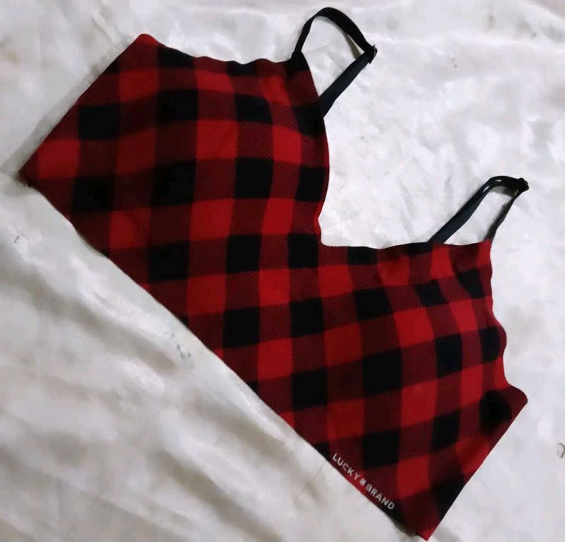 Lucky Brand Plaid Sports Bra