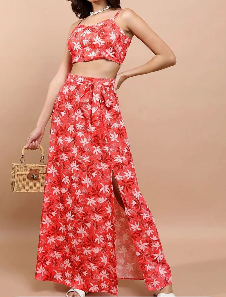 Floral Print Crop Top and Skirt Set