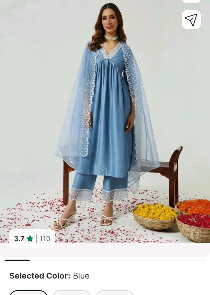 Blue Ethnic Kurta Set with Dupatta