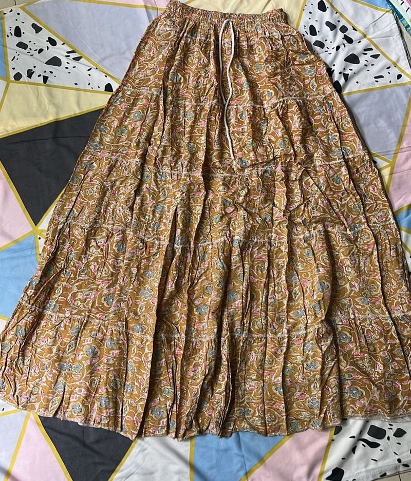Tiered Brown Print Skirt
