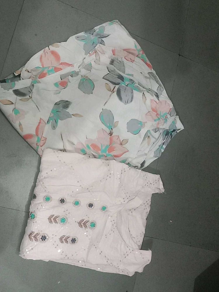 White Floral Print Kurta Set