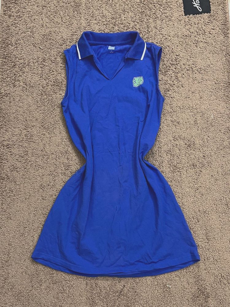 Blue Sleeveless Polo Dress with Accent