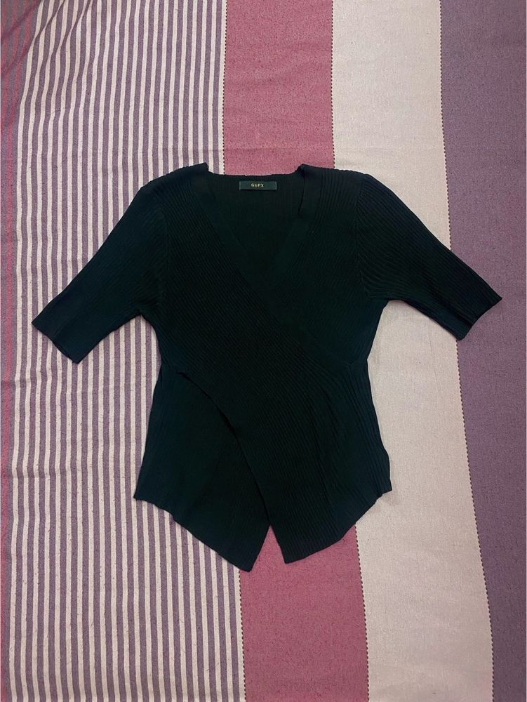 Chic Black Asymmetrical Knit Top