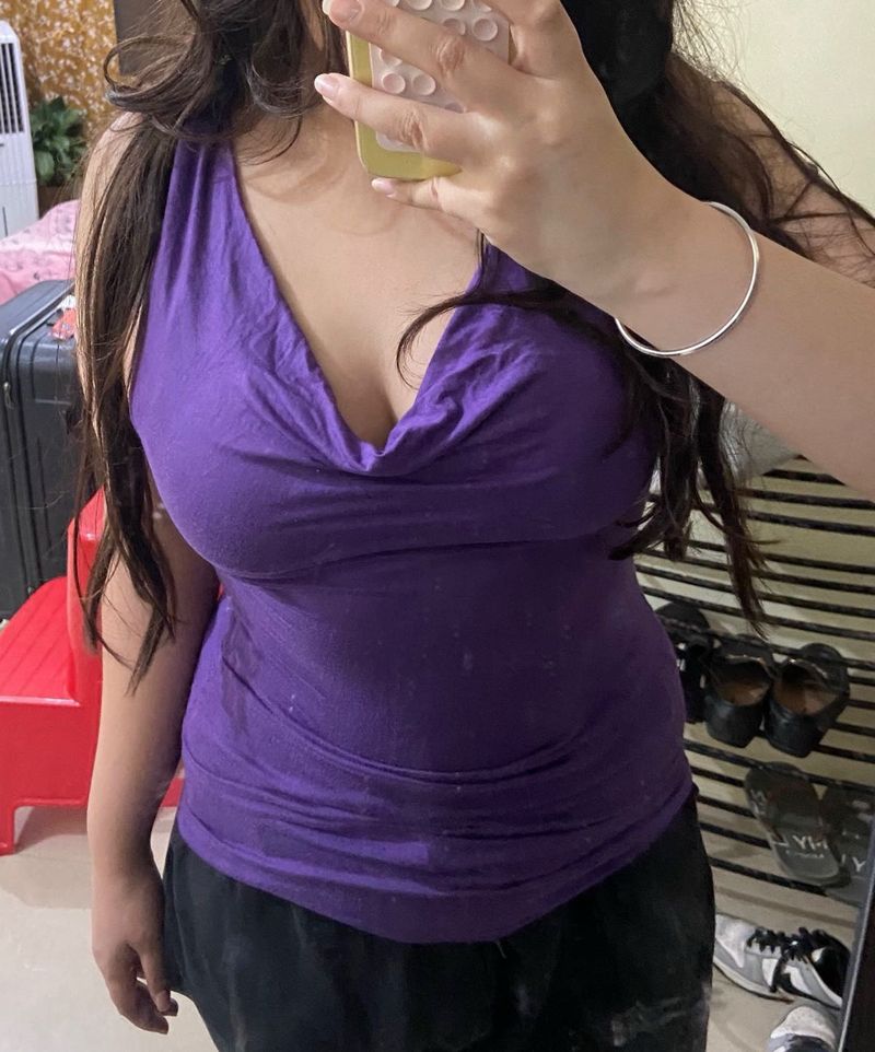 Purple Cowl Neck Tank Top