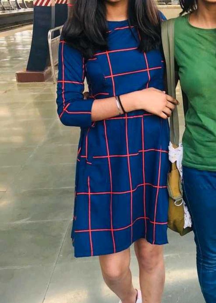 Chic Navy &amp; Red Plaid Fit &amp; Flare Dress