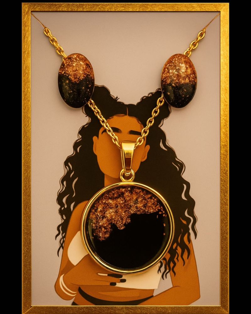 Black &amp; Golden flakes resin Pendant