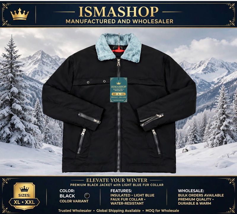 Premium Black Winter Jacket with Fur Collar
