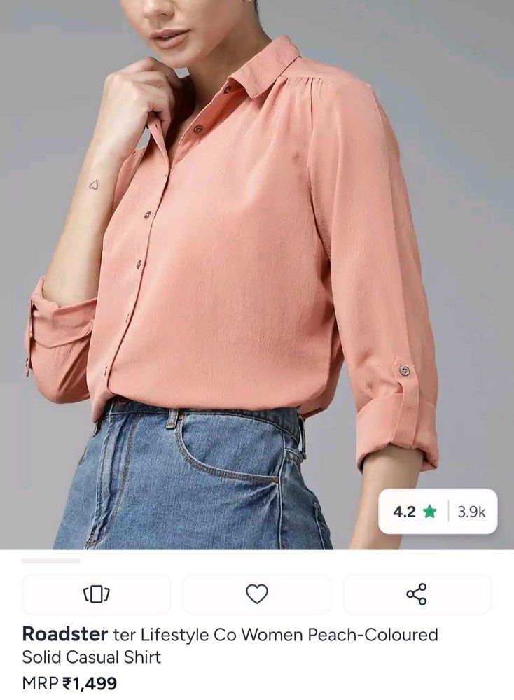 Roadster Peach Solid Casual Shirt
