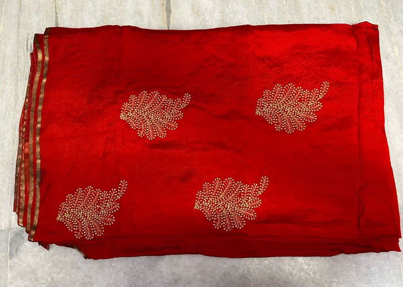 Red Embellished Silk Saree