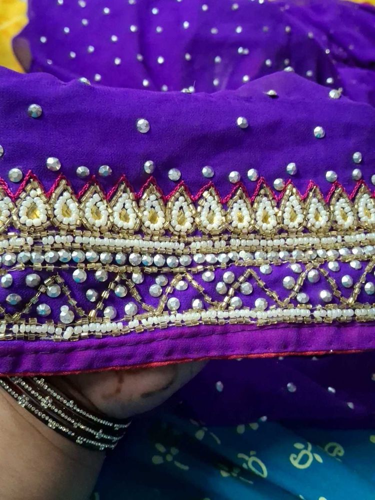 Elegant Purple Beaded Saree Border