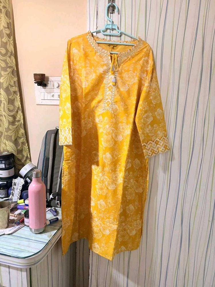 Vibrant Yellow Floral Kurta